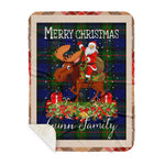 Personalized Gift Plaid Tartan Blanket Clan Gunn Modern With Moose Lover Xmas Gift Santa Riding Buffalo Plaid Christmas Sherpa Blanket