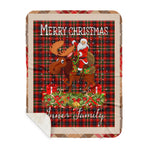 Personalized Gift Plaid Tartan Blanket Clan Innes of Moray With Moose Lover Xmas Gift Santa Riding Buffalo Plaid Christmas Sherpa Blanket