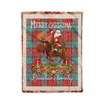 Personalized Gift Plaid Tartan Blanket Clan Dunbar Ancient With Moose Lover Xmas Gift Santa Riding Christmas Fleece Blanket