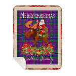 Personalized Gift Plaid Tartan Blanket Clan Wardlaw With Moose Lover Xmas Gift Santa Riding Buffalo Plaid Christmas Sherpa Blanket