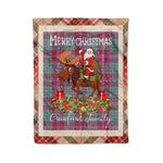 Personalized Gift Plaid Tartan Blanket Clan Crawford Ancient With Moose Lover Xmas Gift Santa Riding Christmas Fleece Blanket