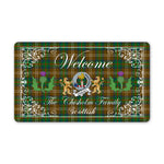 Doormat - Welcome Mat Scottish Clan Badge Chisholm Hunting Tartan Door Mat, Plaid Doormat With Thistle and Two Lion Scottish
