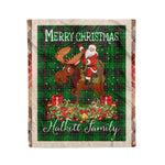 Personalized Gift Plaid Tartan Blanket Clan Halkett With Moose Lover Xmas Gift Santa Riding Christmas Fleece Blanket