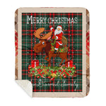 Personalized Gift Plaid Tartan Blanket Clan MacDiarmid With Moose Lover Xmas Gift Santa Riding Buffalo Plaid Christmas Sherpa Blanket - Sherpa Blanket