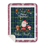 Personalized Gift Tartan Plaid Blanket Clan Forbes Ancient With Funny Santa Snowman Reindeer Merry Christmas Gift Sherpa Blanket, blue plaid sherpa blanket,blue tartan sherpa blanket,Buchan,buffalo plaid sherpa blanket,christmas sherpa blanket,Christmas Throw Blanket