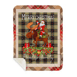 Personalized Gift Plaid Tartan Blanket Clan Dunlop Hunting With Moose Lover Xmas Gift Santa Riding Buffalo Plaid Christmas Sherpa Blanket