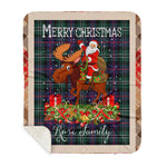 Personalized Gift Plaid Tartan Blanket Clan Rose Hunting Modern With Moose Lover Xmas Gift Santa Riding Buffalo Plaid Christmas Sherpa Blanket