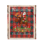 Personalized Gift Plaid Tartan Blanket Clan Chisholm Ancient With Moose Lover Xmas Gift Santa Riding Christmas Fleece Blanket