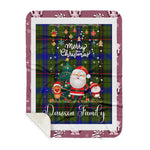 Personalized Gift Tartan Plaid Blanket Clan Dawson With Funny Santa Snowman Reindeer Merry Christmas Gift Sherpa Blanket, blue plaid sherpa blanket,blue tartan sherpa blanket,Buchan,buffalo plaid sherpa blanket,christmas sherpa blanket,Christmas Throw Blanket
