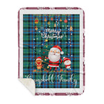 Personalized Gift Tartan Plaid Blanket Clan Campbell Of Cawdor Ancient With Funny Santa Snowman Reindeer Merry Christmas Gift Sherpa Blanket, blue plaid sherpa blanket,blue tartan sherpa blanket,Buchan,buffalo plaid sherpa blanket,christmas sherpa blanket,Christmas Throw Blanket