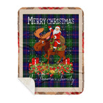 Personalized Gift Plaid Tartan Blanket Clan MacThomas Modern With Moose Lover Xmas Gift Santa Riding Plaid Christmas Sherpa Blanket