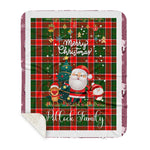 Personalized Gift Tartan Plaid Blanket Clan Pollock With Funny Santa Snowman Reindeer Merry Christmas Gift Sherpa Blanket, blue plaid sherpa blanket,blue tartan sherpa blanket,Buchan,buffalo plaid sherpa blanket,christmas sherpa blanket,Christmas Throw Blanket