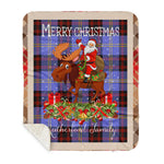 Personalized Gift Plaid Tartan Blanket Clan Rutherford With Moose Lover Xmas Gift Santa Riding Buffalo Plaid Christmas Sherpa Blanket