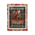 Personalized Gift Plaid Tartan Blanket Clan Stewart Old Weathered With Moose Lover Xmas Gift Santa Riding Christmas Fleece Blanket