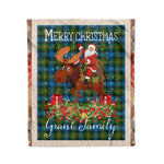 Personalized Gift Plaid Tartan Blanket Clan Grant Hunting With Moose Lover Xmas Gift Santa Riding Christmas Fleece Blanket