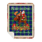 Personalized Gift Plaid Tartan Blanket Clan Hamilton Hunting With Moose Lover Xmas Gift Santa Riding Buffalo Plaid Christmas Sherpa Blanket