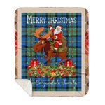 Personalized Gift Plaid Tartan Blanket Clan MacCorquodale With Moose Lover Xmas Gift Santa Riding Buffalo Plaid Christmas Sherpa Blanket - Sherpa Blanket