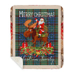 Personalized Gift Plaid Tartan Blanket Clan Nicolson Hunting Ancient With Moose Lover Xmas Gift Santa Riding Buffalo Plaid Christmas Sherpa Blanket