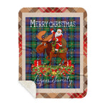 Personalized Gift Plaid Tartan Blanket Clan Logan Ancient With Moose Lover Xmas Gift Santa Riding Buffalo Plaid Christmas Sherpa Blanket