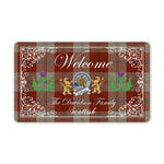 Doormat - Welcome Mat Scottish Clan Badge Davidson Dress Dancers Tartan Door Mat, Plaid Doormat With Thistle and Two Lion Scottish