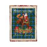 Personalized Gift Plaid Tartan Blanket Clan Fletcher With Moose Lover Xmas Gift Santa Riding Christmas Fleece Blanket
