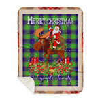 Personalized Gift Plaid Tartan Blanket Clan Dalrymple With Moose Lover Xmas Gift Santa Riding Buffalo Plaid Christmas Sherpa Blanket