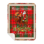 Personalized Gift Plaid Tartan Blanket Clan MacAulay With Moose Lover Xmas Gift Santa Riding Buffalo Plaid Christmas Sherpa Blanket