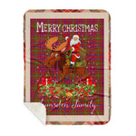 Personalized Gift Plaid Tartan Blanket Clan Lumsden Modern With Moose Lover Xmas Gift Santa Riding Buffalo Plaid Christmas Sherpa Blanket