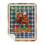Personalized Gift Plaid Tartan Blanket Clan Forbes Dress With Moose Lover Xmas Gift Santa Riding Buffalo Plaid Christmas Sherpa Blanket