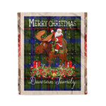 Personalized Gift Plaid Tartan Blanket Clan Dawson With Moose Lover Xmas Gift Santa Riding Christmas Fleece Blanket
