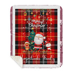 Personalized Gift Tartan Plaid Blanket Clan Marjoribanks With Funny Santa Snowman Reindeer Merry Christmas Gift Sherpa Blanket, blue plaid sherpa blanket,blue tartan sherpa blanket,Buchan,buffalo plaid sherpa blanket,christmas sherpa blanket,Christmas Throw Blanket