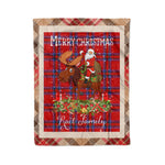 Personalized Gift Plaid Tartan Blanket Clan Rait With Moose Lover Xmas Gift Santa Riding Christmas Fleece Blanket
