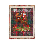 Personalized Gift Plaid Tartan Blanket Clan Cumming Hunting Modern With Moose Lover Xmas Gift Santa Riding Christmas Fleece Blanket