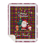 Personalized Gift Tartan Plaid Blanket Clan Gow With Funny Santa Snowman Reindeer Merry Christmas Gift Sherpa Blanket, blue plaid sherpa blanket,blue tartan sherpa blanket,Buchan,buffalo plaid sherpa blanket,christmas sherpa blanket,Christmas Throw Blanket
