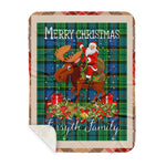 Personalized Gift Plaid Tartan Blanket Clan Forsyth Ancient With Moose Lover Xmas Gift Santa Riding Buffalo Plaid Christmas Sherpa Blanket