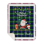 Personalized Gift Tartan Plaid Blanket Clan Bannerman With Funny Santa Snowman Reindeer Merry Christmas Gift Sherpa Blanket, blue plaid sherpa blanket,blue tartan sherpa blanket,Buchan,buffalo plaid sherpa blanket,christmas sherpa blanket,Christmas Throw Blanket