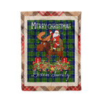 Personalized Gift Plaid Tartan Blanket Clan Dixon With Moose Lover Xmas Gift Santa Riding Christmas Fleece Blanket