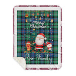 Personalized Gift Tartan Plaid Blanket Clan Rose Hunting Ancient With Funny Santa Snowman Reindeer Merry Christmas Gift Sherpa Blanket, blue plaid sherpa blanket,blue tartan sherpa blanket,Buchan,buffalo plaid sherpa blanket,christmas sherpa blanket,Christmas Throw Blanket