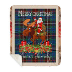 Personalized Gift Plaid Tartan Blanket Clan Fraser Hunting Ancient With Moose Lover Xmas Gift Santa Riding Buffalo Plaid Christmas Sherpa Blanket