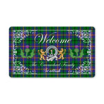 Doormat - Welcome Mat Scottish Clan Badge Carmichael Tartan Door Mat, Plaid Doormat With Thistle and Two Lion Scottish