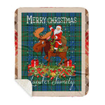 Personalized Gift Plaid Tartan Blanket Clan Lauder With Moose Lover Xmas Gift Santa Riding Buffalo Plaid Christmas Sherpa Blanket
