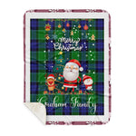 Personalized Gift Tartan Plaid Blanket Clan Graham Of Menteith Modern With Funny Santa Snowman Reindeer Merry Christmas Gift Sherpa Blanket, blue plaid sherpa blanket,blue tartan sherpa blanket,Buchan,buffalo plaid sherpa blanket,christmas sherpa blanket,Christmas Throw Blanket