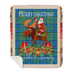 Personalized Gift Plaid Tartan Blanket Clan Lockhart With Moose Lover Xmas Gift Santa Riding Buffalo Plaid Christmas Sherpa Blanket