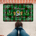 Doormat - Welcome Mat Scottish Clan Badge Douglas Green Tartan Door Mat, Plaid Doormat With Thistle and Two Lion Scottish