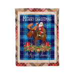 Personalized Gift Plaid Tartan Blanket Clan McKerrell Blue With Moose Lover Xmas Gift Santa Riding Christmas Fleece Blanket