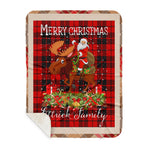 Personalized Gift Plaid Tartan Blanket Clan Ettrick District With Moose Lover Xmas Gift Santa Riding Buffalo Plaid Christmas Sherpa Blanket
