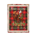Personalized Gift Plaid Tartan Blanket Clan Somerville With Moose Lover Xmas Gift Santa Riding Christmas Fleece Blanket