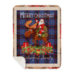 Personalized Gift Plaid Tartan Blanket Clan Rutherford Hunting With Moose Lover Xmas Gift Santa Riding Buffalo Plaid Christmas Sherpa Blanket