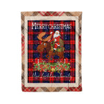 Personalized Gift Plaid Tartan Blanket Clan MacLachlan Modern With Moose Lover Xmas Gift Santa Riding Christmas Fleece Blanket