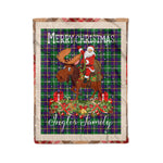 Personalized Gift Plaid Tartan Blanket Clan Inglis With Moose Lover Xmas Gift Santa Riding Christmas Fleece Blanket